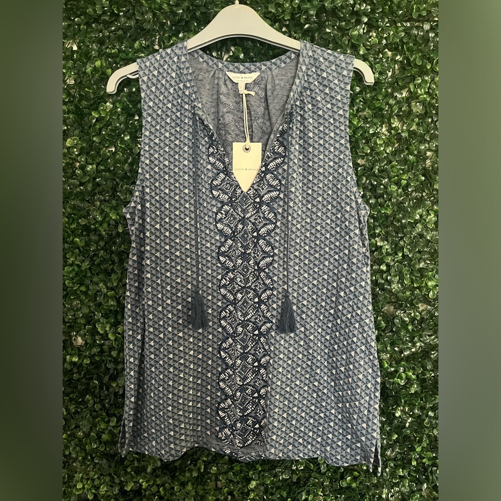 NWT Lucky Brand Tank Top Boho Print Blue Small